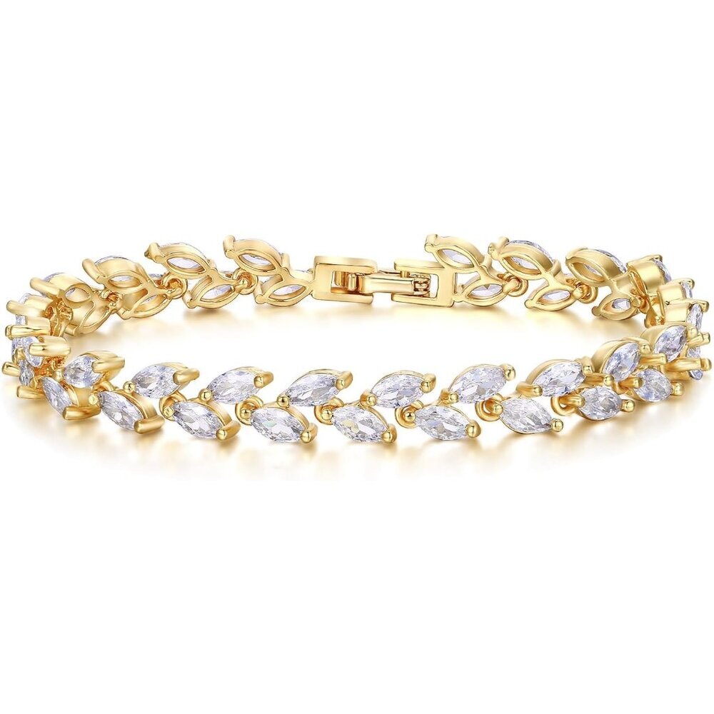 Glamorous Cubic Zircon Wedding 2 Layers Small Leaf Roman Tennis Bracelet for Bri